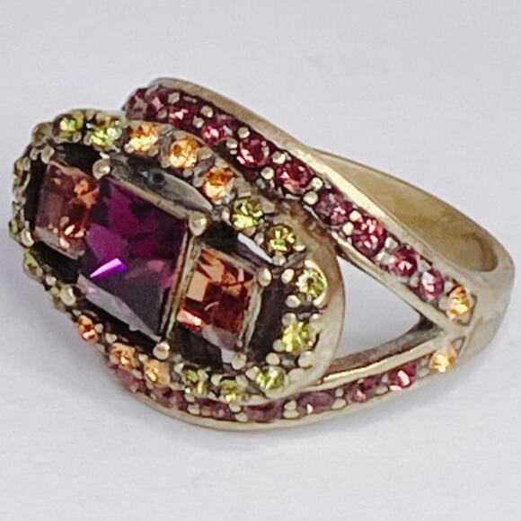 Signed Heidi Daus Colorful Cocktail Ring Designer Statement Rhinestone Size 6 - Picture 5 of 11